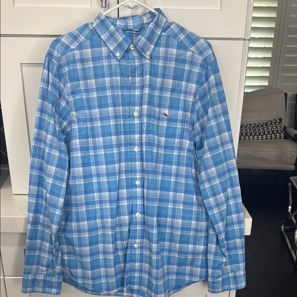 Vineyard Vines Light Blue Plaid Performance Shirt